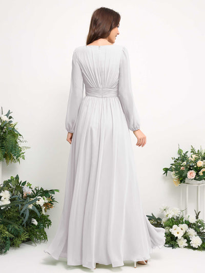 Carlyna Robe trapèze en mousseline avec encolure bateau manches longues pour demoiselle d'honneur Blanc #couleur_blanc