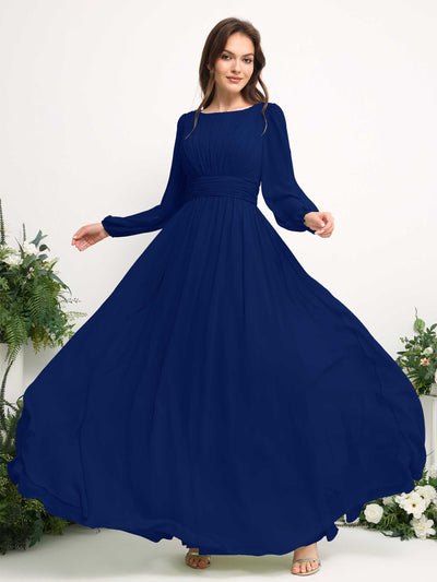Carlyna Robe trapèze en mousseline avec encolure bateau manches longues pour demoiselle d'honneur Bleu Roi #couleur_bleu-roi