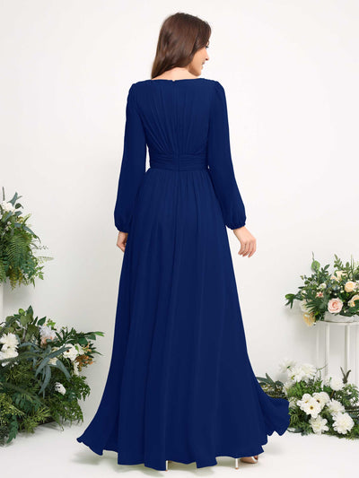 Carlyna Robe trapèze en mousseline avec encolure bateau manches longues pour demoiselle d'honneur Bleu Roi #couleur_bleu-roi