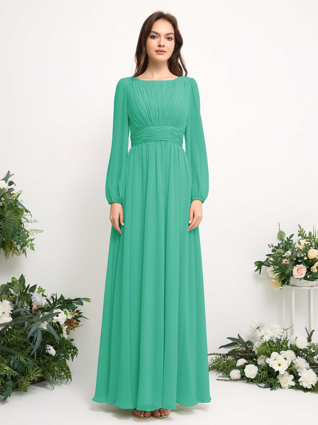 Carlyna Robe trapèze en mousseline avec encolure bateau manches longues pour demoiselle d&
