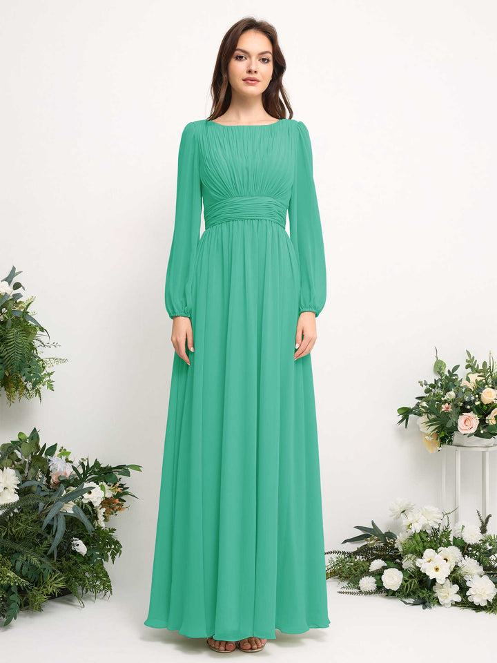 Carlyna Robe trapèze en mousseline avec encolure bateau manches longues pour demoiselle d&