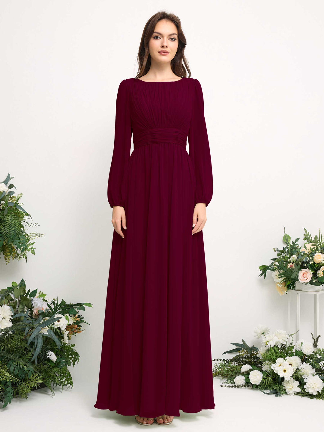Carlyna Robe trapèze en mousseline avec encolure bateau manches longues pour demoiselle d&