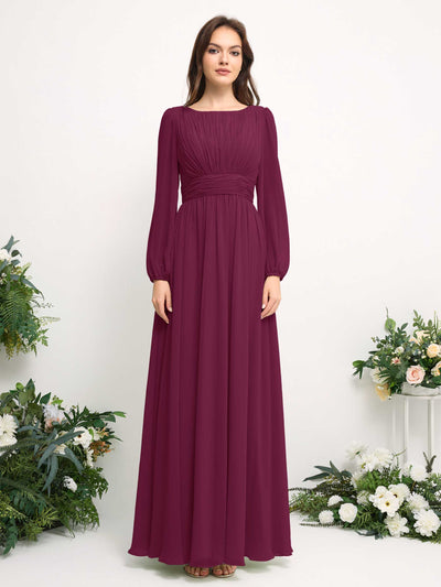 Carlyna Robe trapèze en mousseline avec encolure bateau manches longues pour demoiselle d'honneur Chianti #couleur_chianti