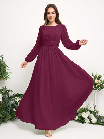 Carlyna Robe trapèze en mousseline avec encolure bateau manches longues pour demoiselle d'honneur Chianti #couleur_chianti
