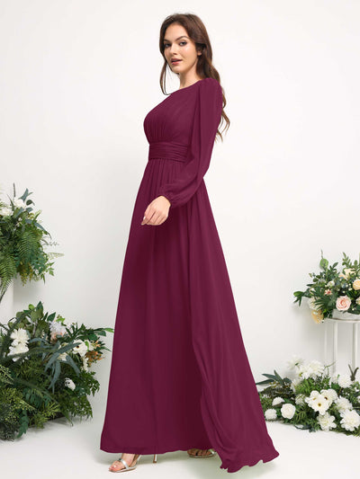 Carlyna Robe trapèze en mousseline avec encolure bateau manches longues pour demoiselle d'honneur Chianti #couleur_chianti