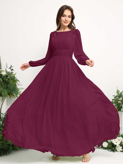 Carlyna Robe trapèze en mousseline avec encolure bateau manches longues pour demoiselle d'honneur Chianti #couleur_chianti
