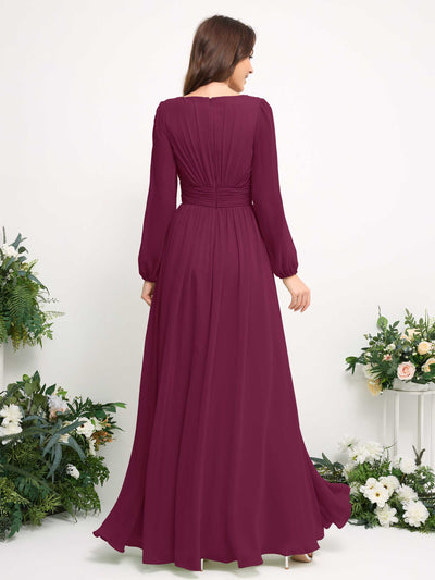 Carlyna Robe trapèze en mousseline avec encolure bateau manches longues pour demoiselle d'honneur Chianti #couleur_chianti