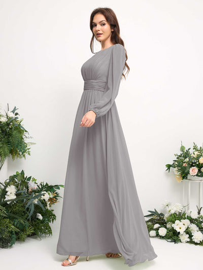 Carlyna Robe trapèze en mousseline avec encolure bateau manches longues pour demoiselle d'honneur Gris Boussole #couleur_gris-boussole
