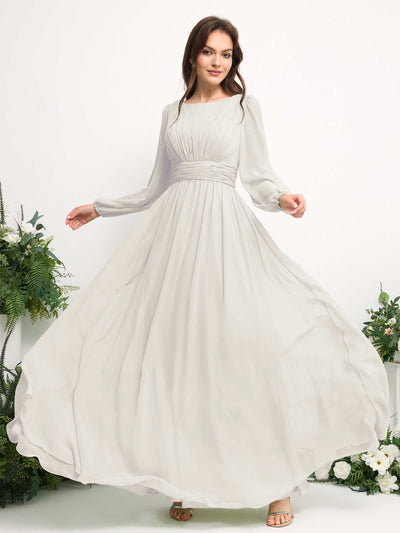 Carlyna Robe trapèze en mousseline avec encolure bateau manches longues pour demoiselle d'honneur Ivoire #couleur_ivoire