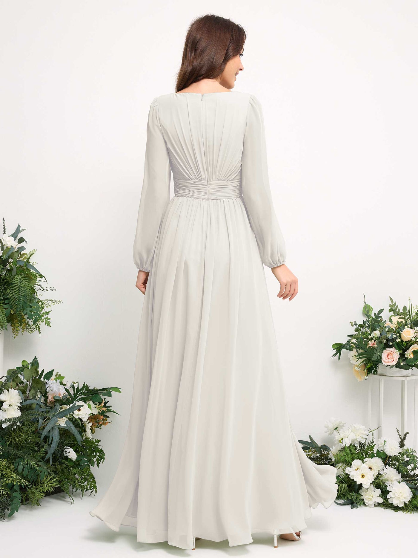 Carlyna Robe trapèze en mousseline avec encolure bateau manches longues pour demoiselle d'honneur Ivoire #couleur_ivoire