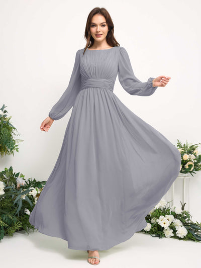 Carlyna Robe trapèze en mousseline avec encolure bateau manches longues pour demoiselle d'honneur Lavande Poudrée #couleur_lavande-poudr-e