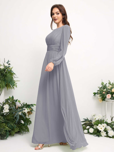 Carlyna Robe trapèze en mousseline avec encolure bateau manches longues pour demoiselle d'honneur Lavande Poudrée #couleur_lavande-poudr-e
