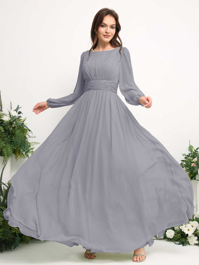 Carlyna Robe trapèze en mousseline avec encolure bateau manches longues pour demoiselle d'honneur Lavande Poudrée #couleur_lavande-poudr-e