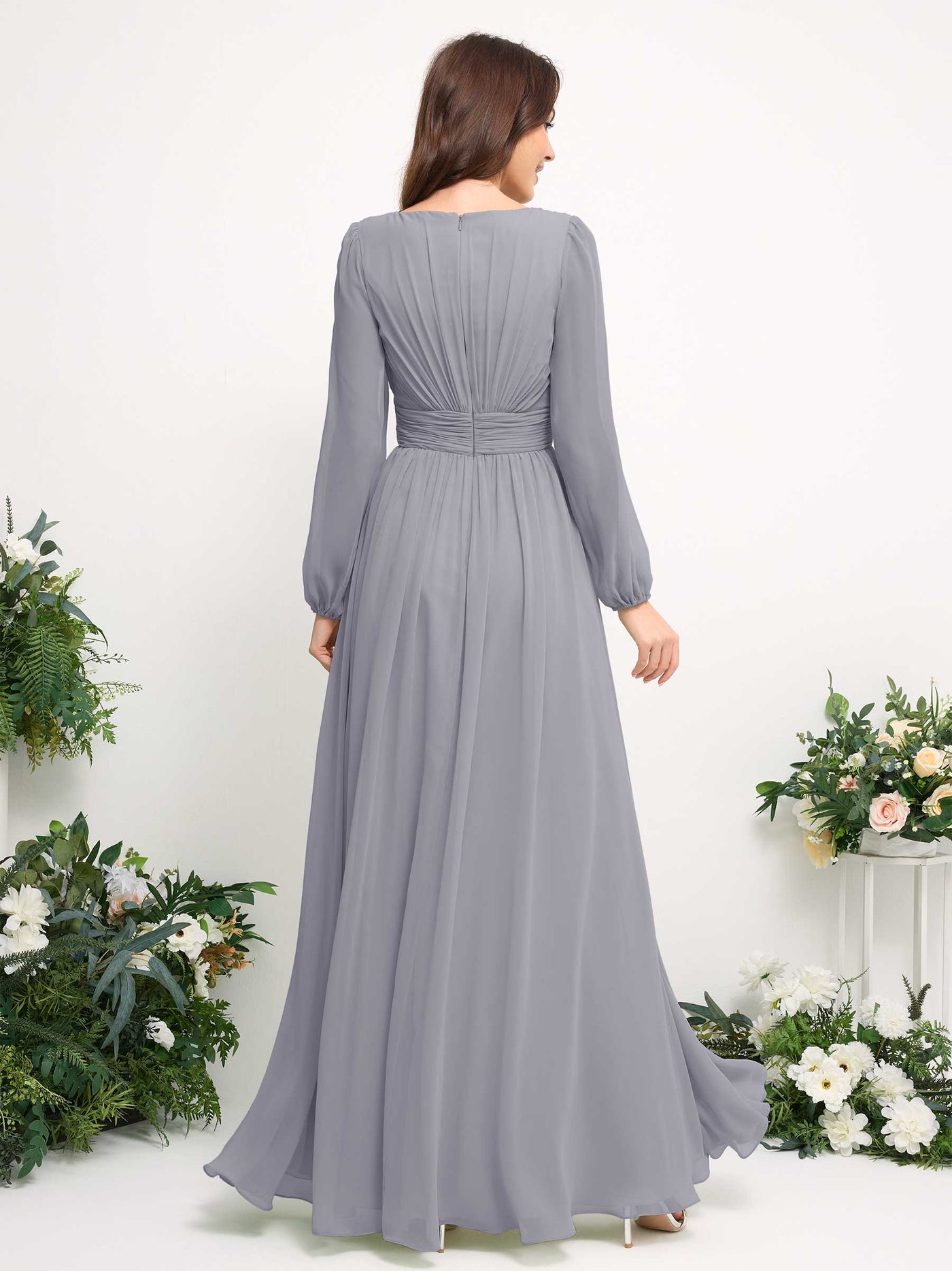 Carlyna Robe trapèze en mousseline avec encolure bateau manches longues pour demoiselle d'honneur Lavande Poudrée #couleur_lavande-poudr-e