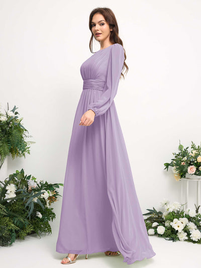 Carlyna Robe trapèze en mousseline avec encolure bateau manches longues pour demoiselle d'honneur Lilas #couleur_lilas