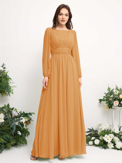 Carlyna Robe trapèze en mousseline avec encolure bateau manches longues pour demoiselle d'honneur Mangue #couleur_mangue