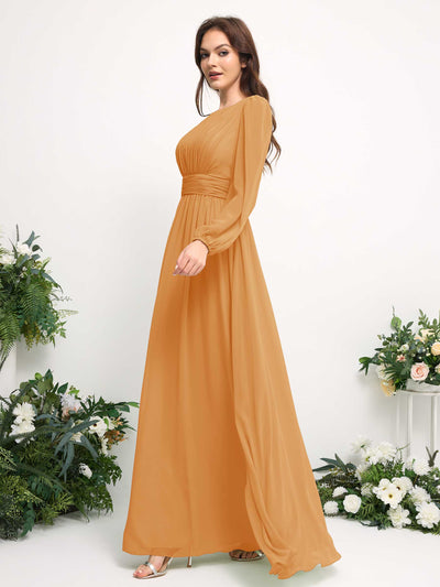 Carlyna Robe trapèze en mousseline avec encolure bateau manches longues pour demoiselle d'honneur Mangue #couleur_mangue