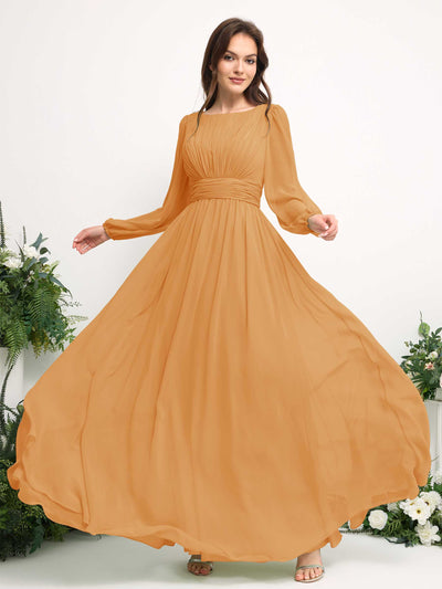 Carlyna Robe trapèze en mousseline avec encolure bateau manches longues pour demoiselle d'honneur Mangue #couleur_mangue