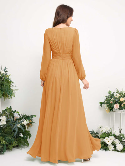 Carlyna Robe trapèze en mousseline avec encolure bateau manches longues pour demoiselle d'honneur Mangue #couleur_mangue