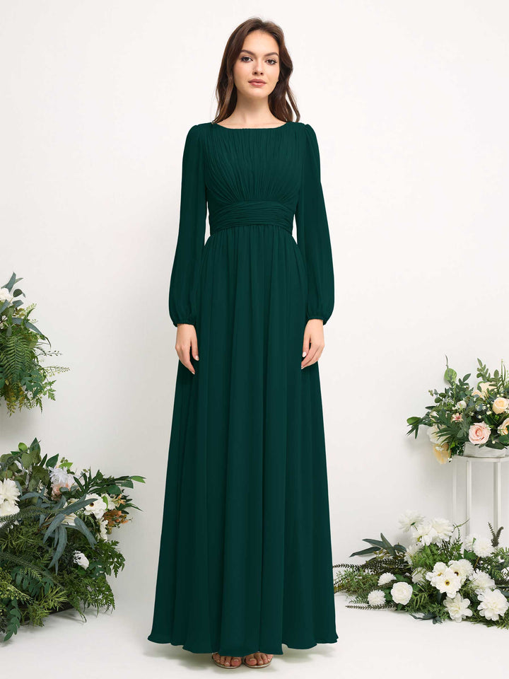 Carlyna Robe trapèze en mousseline avec encolure bateau manches longues pour demoiselle d&