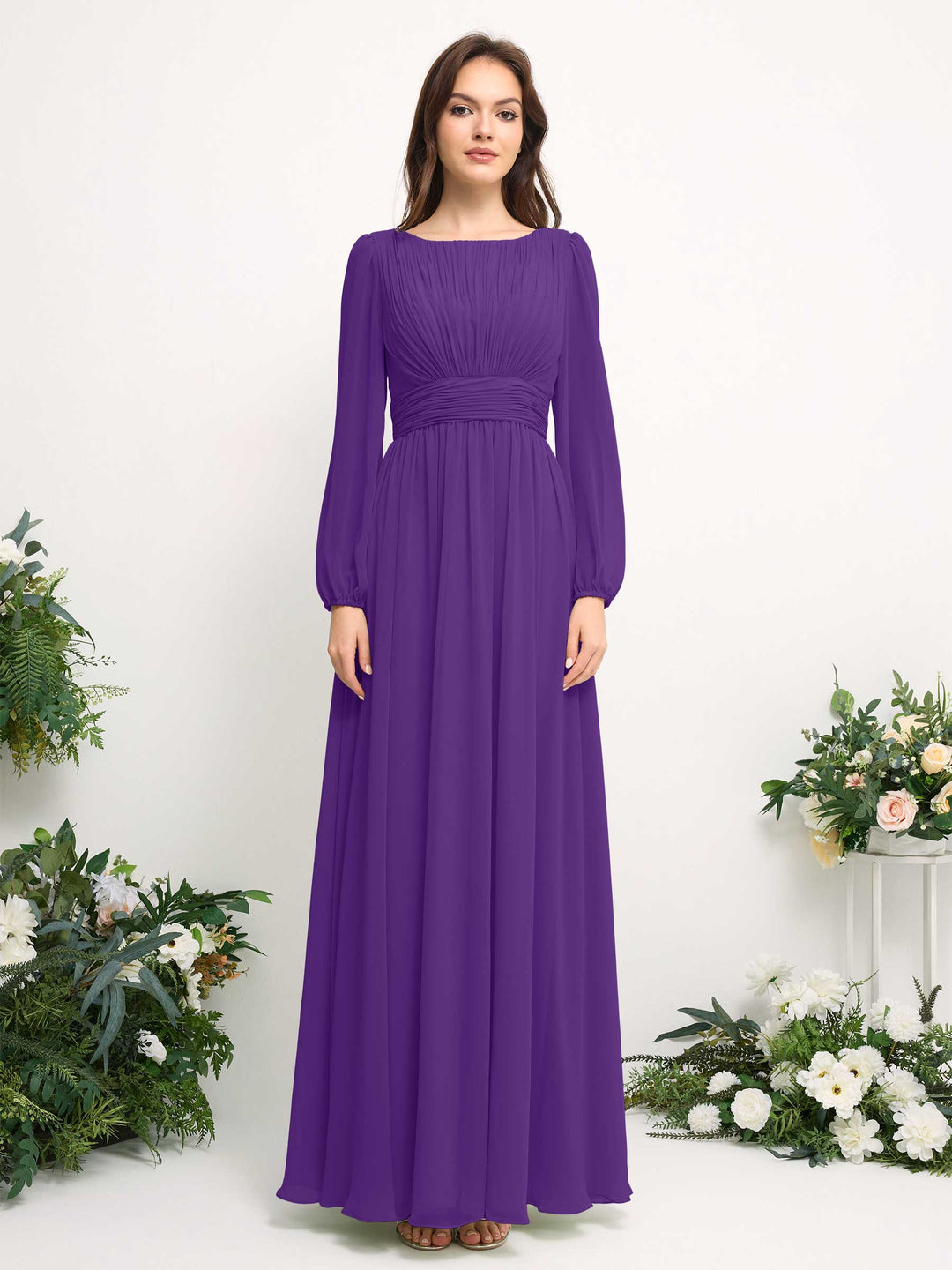 Carlyna Robe trapèze en mousseline avec encolure bateau manches longues pour demoiselle d&