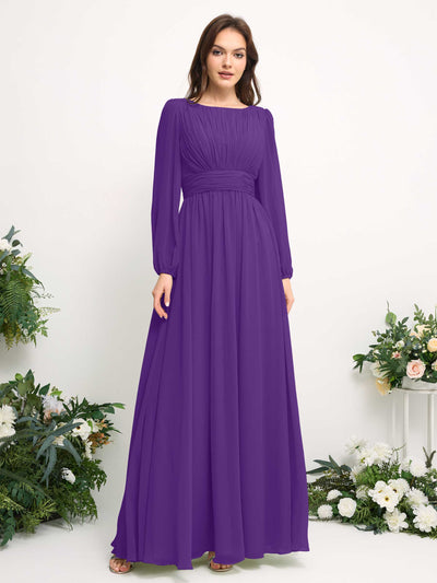Carlyna Robe trapèze en mousseline avec encolure bateau manches longues pour demoiselle d'honneur Régence #couleur_r-gence