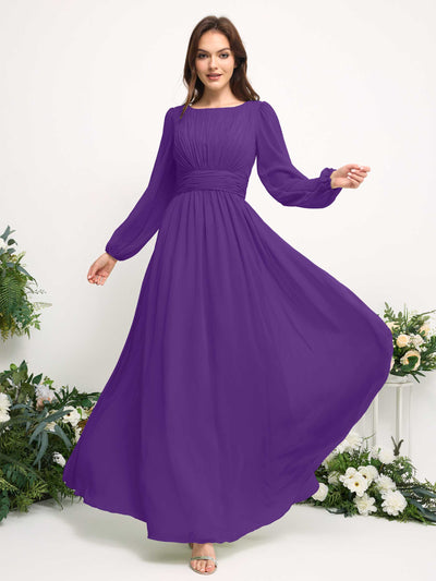 Carlyna Robe trapèze en mousseline avec encolure bateau manches longues pour demoiselle d'honneur Régence #couleur_r-gence