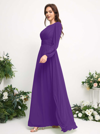 Carlyna Robe trapèze en mousseline avec encolure bateau manches longues pour demoiselle d'honneur Régence #couleur_r-gence