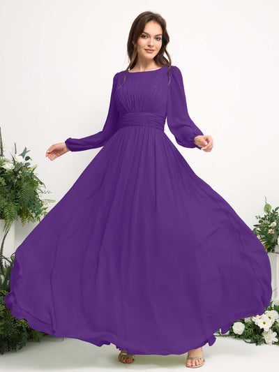 Carlyna Robe trapèze en mousseline avec encolure bateau manches longues pour demoiselle d'honneur Régence #couleur_r-gence