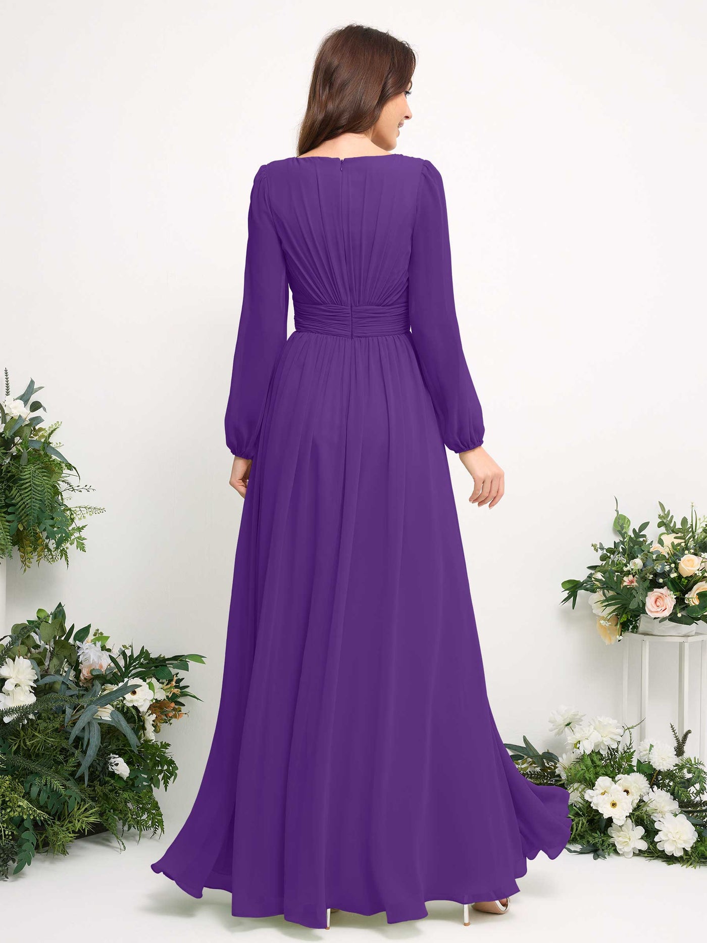 Carlyna Robe trapèze en mousseline avec encolure bateau manches longues pour demoiselle d'honneur Régence #couleur_r-gence