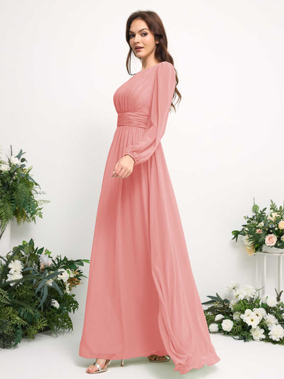 Carlyna Robe trapèze en mousseline avec encolure bateau manches longues pour demoiselle d'honneur Rose Ballet #couleur_rose-ballet