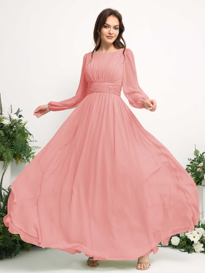 Carlyna Robe trapèze en mousseline avec encolure bateau manches longues pour demoiselle d'honneur Rose Ballet #couleur_rose-ballet