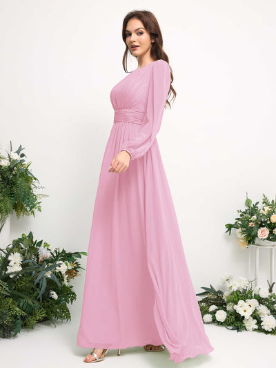 Carlyna Robe trapèze en mousseline avec encolure bateau manches longues pour demoiselle d'honneur Rose Bonbon #couleur_rose-bonbon