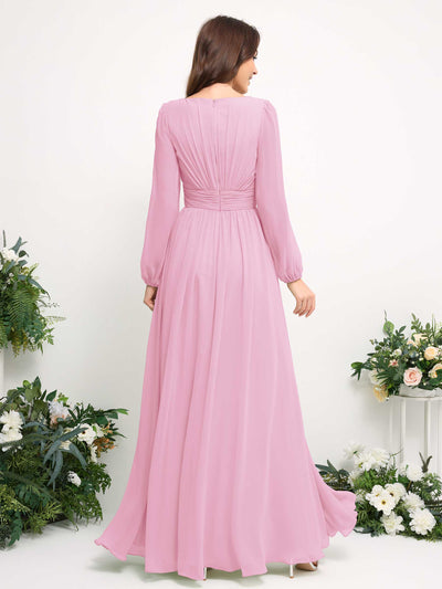 Carlyna Robe trapèze en mousseline avec encolure bateau manches longues pour demoiselle d'honneur Rose Bonbon #couleur_rose-bonbon