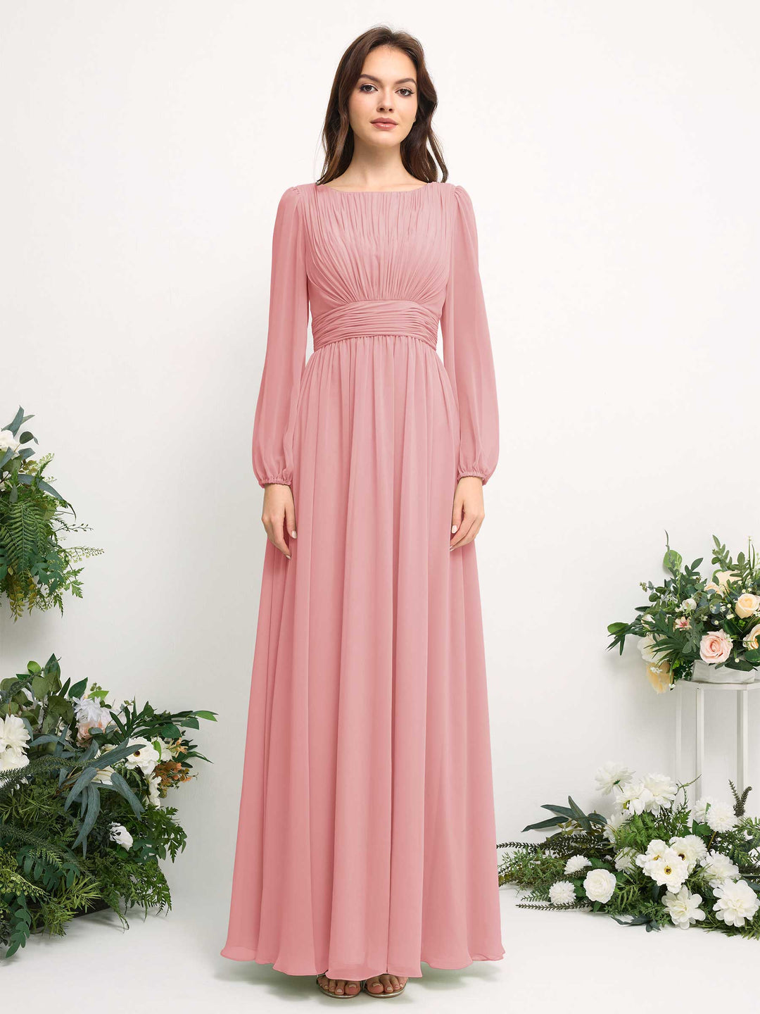 Carlyna Robe trapèze en mousseline avec encolure bateau manches longues pour demoiselle d&
