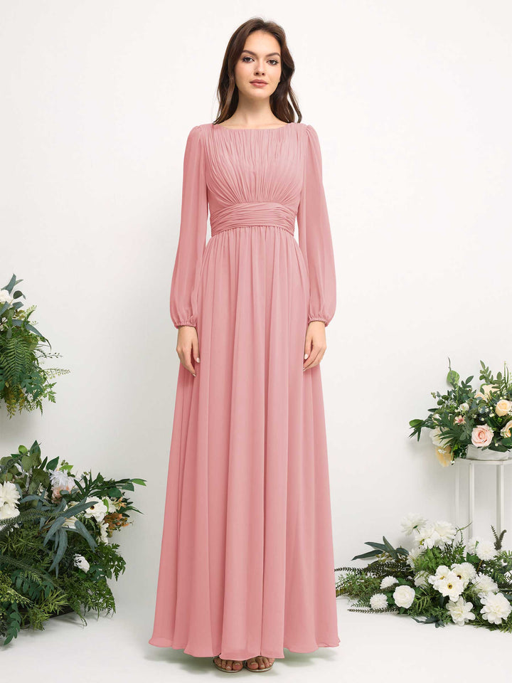 Carlyna Robe trapèze en mousseline avec encolure bateau manches longues pour demoiselle d&