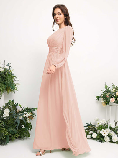 Carlyna Robe trapèze en mousseline avec encolure bateau manches longues pour demoiselle d'honneur Rose Perle #couleur_rose-perle