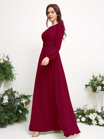 Carlyna Robe trapèze en mousseline avec encolure bateau manches longues pour demoiselle d'honneur Rouge Bouffon #couleur_rouge-bouffon