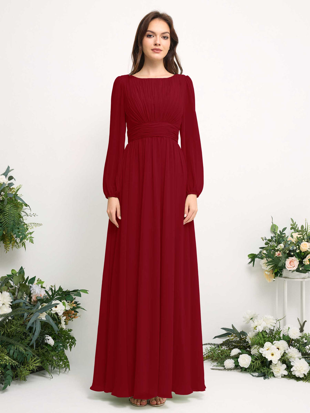 Carlyna Robe trapèze en mousseline avec encolure bateau manches longues pour demoiselle d&