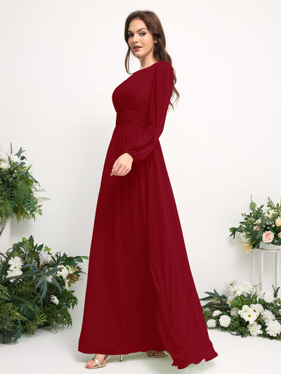 Carlyna Robe trapèze en mousseline avec encolure bateau manches longues pour demoiselle d'honneur Rouille #couleur_rouille