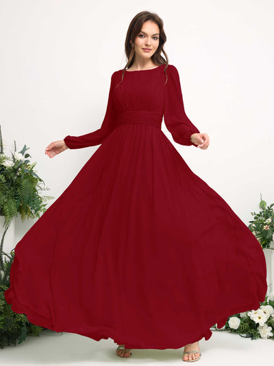 Carlyna Robe trapèze en mousseline avec encolure bateau manches longues pour demoiselle d'honneur Rouille #couleur_rouille
