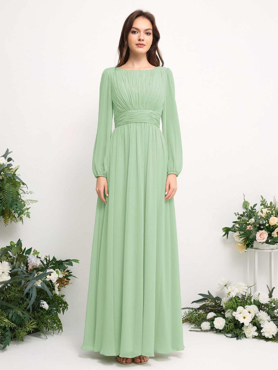 Carlyna Robe trapèze en mousseline avec encolure bateau manches longues pour demoiselle d&