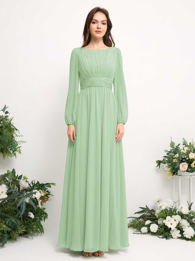 Carlyna Robe trapèze en mousseline avec encolure bateau manches longues pour demoiselle d'honneur Vert Menthe #couleur_vert-menthe
