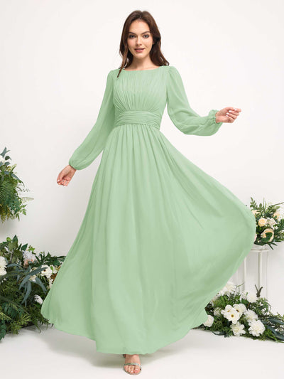 Carlyna Robe trapèze en mousseline avec encolure bateau manches longues pour demoiselle d'honneur Vert Menthe #couleur_vert-menthe