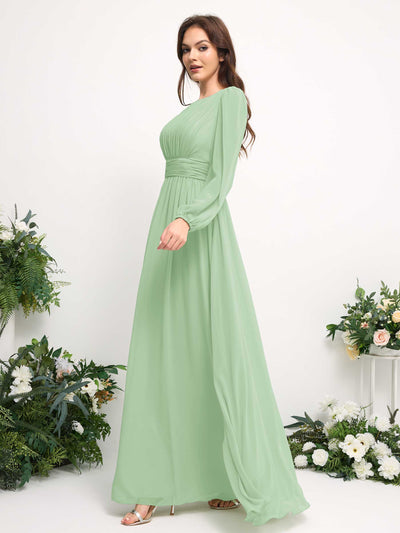 Carlyna Robe trapèze en mousseline avec encolure bateau manches longues pour demoiselle d'honneur Vert Menthe #couleur_vert-menthe