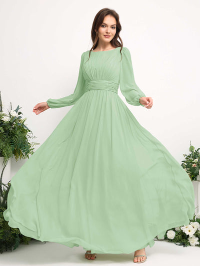 Carlyna Robe trapèze en mousseline avec encolure bateau manches longues pour demoiselle d'honneur Vert Menthe #couleur_vert-menthe