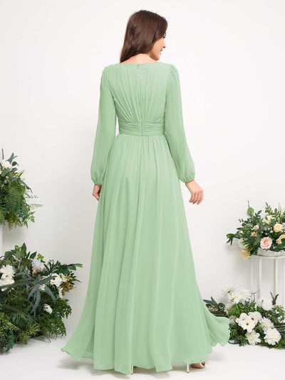 Carlyna Robe trapèze en mousseline avec encolure bateau manches longues pour demoiselle d'honneur Vert Menthe #couleur_vert-menthe