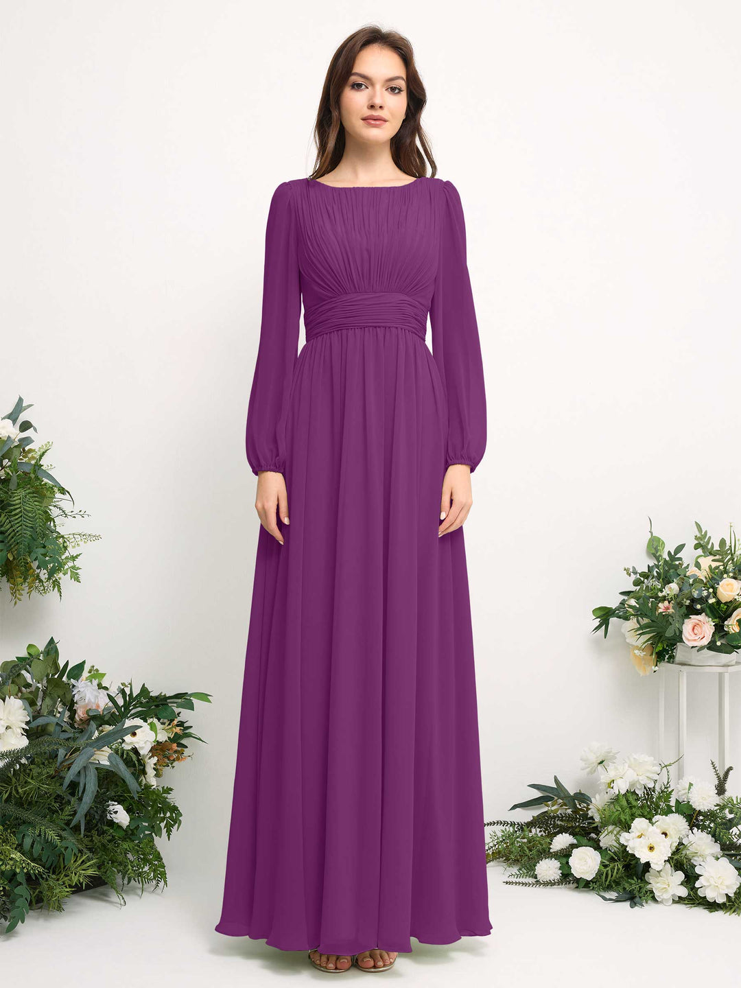 Carlyna Robe trapèze en mousseline avec encolure bateau manches longues pour demoiselle d&