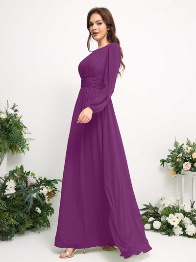 Carlyna Robe trapèze en mousseline avec encolure bateau manches longues pour demoiselle d'honneur Violet #couleur_violet