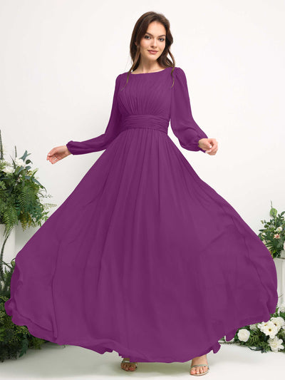 Carlyna Robe trapèze en mousseline avec encolure bateau manches longues pour demoiselle d'honneur Violet #couleur_violet